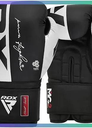 Боксерські рукавиці rdx boxing gloves rex f4 чорні білі 12 унцій для спарингу та тренувань рукавички sku_bgr-f4b