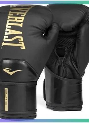 Боксерские перчатки everlast elite 2 черные золотые 16 унций для бокса и тренировок sku_p00003273