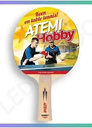 Ракетка для настільного тенісу atemi hobby п’ятишарова для початківців пряма легка 195 г контроль 60 о sku_10056