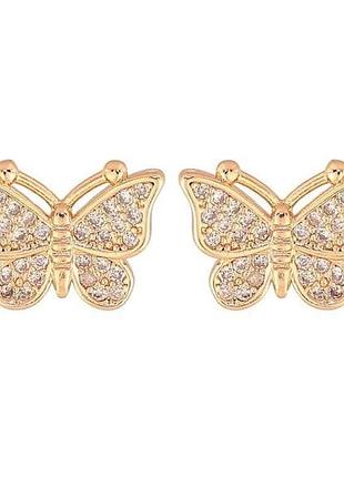 Сережки пусети ml 18к метелики з кристалами (350721) 1х1,3см тм xuping