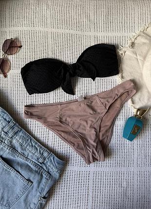 Роздільний купальник нюдовий низ + чорний верх бандо primark