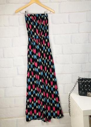 Платье в пол в яркий принт без бретель