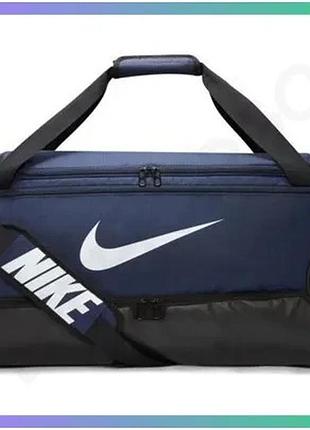 Спортивна сумка nike brsla m duff 60l синя чорна для подорожей та тренувань унісекс 63,5х30,5х30,5 см sku_dh7710-410