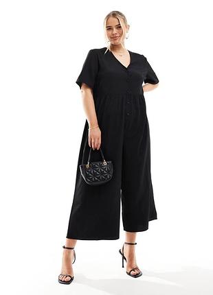 Чорний комбінезон-кюлоти у чайному стилі з короткими рукавами від asos design