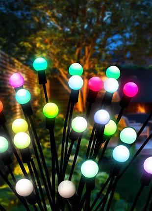 Сонячний ліхтар для саду 70см 6 led / садовий світильник світлячок різнобарвний 2шт