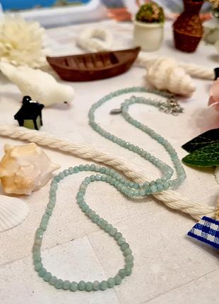 🔺🌊🐟 короткое колье-бусы чокер натуральный камень амазонит граненный 2,5 мм