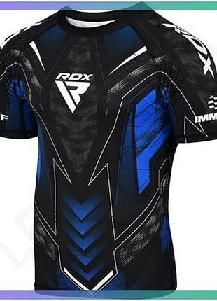 Компресійна футболка rdx immaf-1 чорна синя s для мма унісекс високопродуктивна спортивна футболка sku_csh-imf-1u