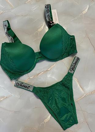 Комплект білизни люкс серія victoria's secret зі стразами swarovski бюстгальтер 34b (75b) пуш ап  трусики бразильяна хс чи с