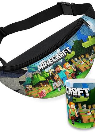 Дитячий набір minecraft сумка-бананка + керамічна кружка з принтом (5628)