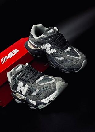 New balance 9060 black — преміальні шкіряні кросівки | унісекс | розміри 36–46 модные кроссовки женские/мужские премиум качество