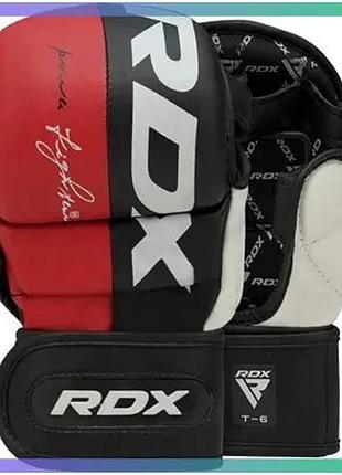 Тренировочные перчатки rdx grappling gloves rex t6 plus черные красные белые для mma унисекс s sku_ggr-t6r