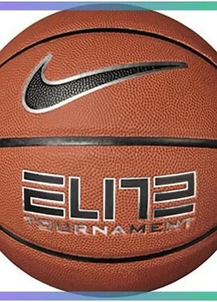 Баскетбольный мяч nike elite tournament 8p коричневый размер 7 для зала с глубокими канавками sku_n.100.9915.855.07