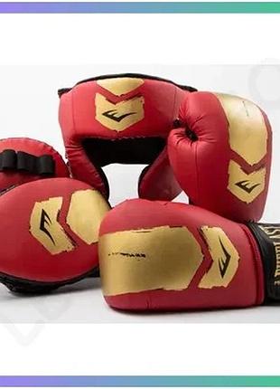 Комплект для бокса everlast prospect 2 boxing kit красный золотой для детей с рукавичками и шлемом sku_p00003053