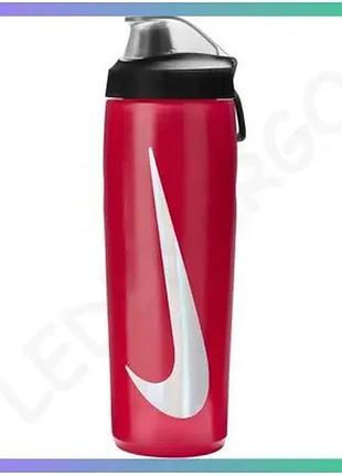 Пляшка nike refuel locking lid 709мл червоний чорний сріблястий для спорту унісекс з клапаном для зруч sku_n.100.7668.640.24