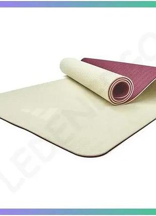 Килимок для йоги adidas double sided yoga mat бежевий темно-рожевий 176х61х0,6 см для фітнесу та спорт sku_adyg-10400wp-nl