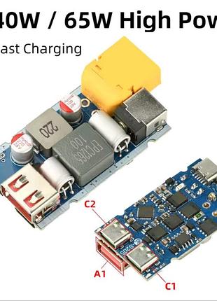 Зарядний модуль швидкої зарядки usb+dual type-c 140w, з повною підтримкою протоколів, понижаючий перетворювач напруги хt60