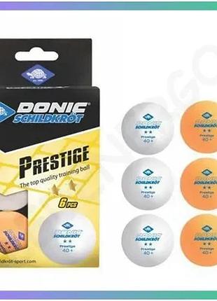 М'ячі donic prestige 2* 40+ 6 штук біло-помаранчеві для настільного тенісу тренувальні м'ячики sku_608523