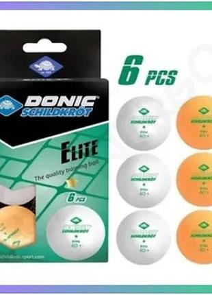 М'ячі donic elite 1* пластикові для настільного тенісу 6 шт білі та помаранчеві для активної гри sku_608511