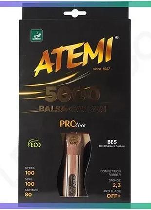 Ракетка для настільного тенісу atemi 5000 pro balsa carbon eco-line професійна для атакуючого стилю гр sku_at-10060