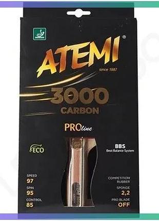 Ракетка для настольного тенниса atemi 3000 pro carbon eco-line 6,2 мм для любителей и профессионалов sku_a3000pl