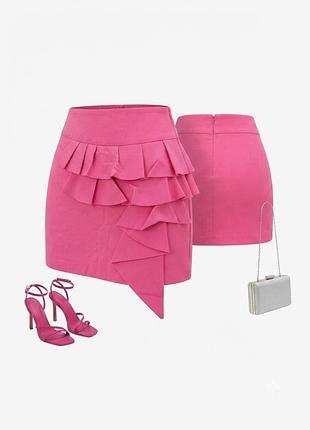 Яркая розовая мини-юбка river island с воланами, размер uk 10 💖✨