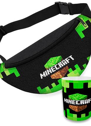 Дитячий набір minecraft сумка-бананка + керамічна кружка з принтом (5643)
