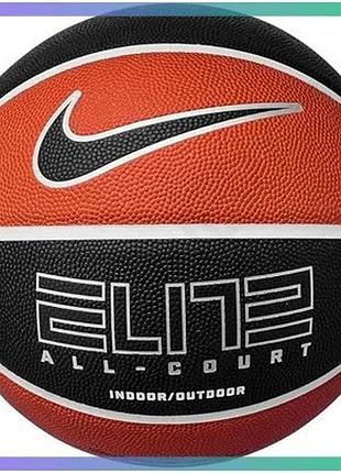Баскетбольный мяч nike elite all court 8p 2.0 черный оранжевый размер 7 для игры на улице и в зале sku_n.100.4088.811.07