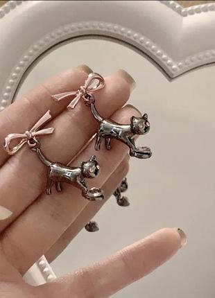Сережки кульчики з котиками і бантиком