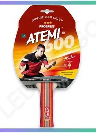 Ракетка для настольного тенниса atemi 600 универсальная для пинг-понга унисекс из дерева и резины sku_10042