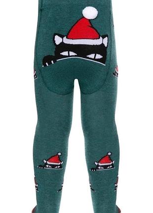 Колготки дитячі conte-kids новорічні 19с-96/1сп (557) з помпоном «xmas cat» 80-86, темно-бірюзовий