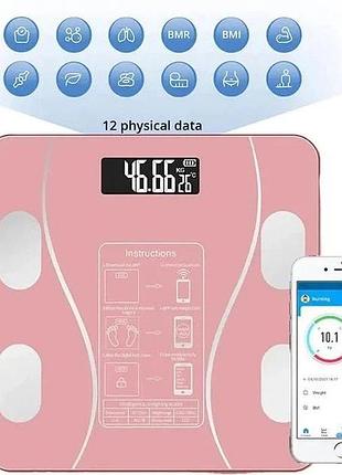 Розумні смарт-ваги ty-619 електронні з додатком на телефон lcd-дисплей скло pink