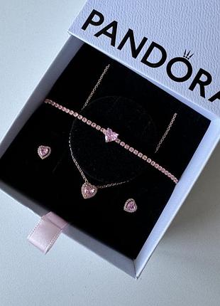 Срібний золотистий браслет пандора pandora рожеве серце 925 ale розміри 17-19