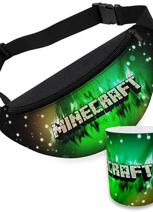 Дитячий набір minecraft сумка-бананка + керамічна кружка з принтом (5629)