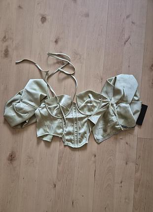 Корсетний топ prettylittlething з об'ємними рукавами, фісташковий, s