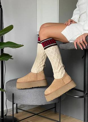 Жіночі бежеві уггі ugg sweater letter boots chestnut х угг світер 36