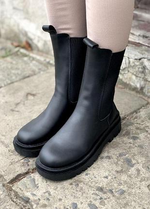 Черные женские ботинки bottega veneta black no logo x боттега венета 36