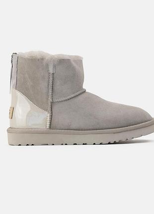 Сірі жіночі уггі ugg mini lacquer zip light grey х угг міні 36