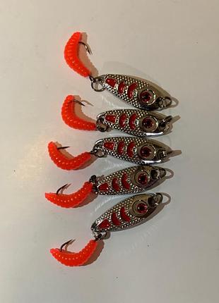 Блесна микроколебалка с силиконовым твистером 4.5гр для ловли форели, окуня, головля