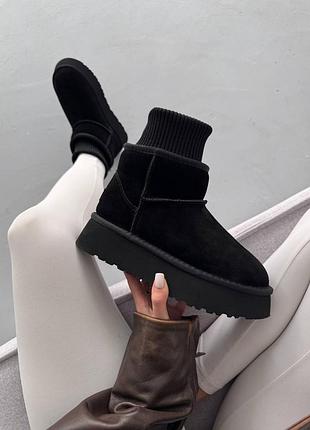Жіночі чорні уггі ugg mini sock black suede х угг сок 36