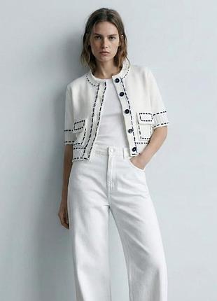 Стильний білий в'язаний кардиган zara з коротким рукавом