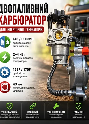Газовый редуктор карбюратор для инверторного генератора открытого типа 3-4 квт газ/бензин