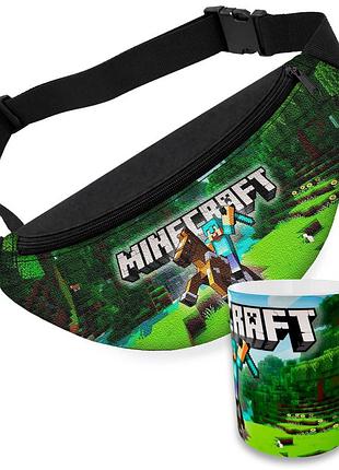 Дитячий набір minecraft сумка-бананка + керамічна кружка з принтом (5576)