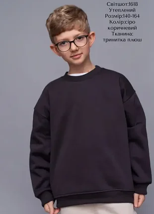 Фліс. підлітковий світшот утеплений. сіро-коричневий 140-164