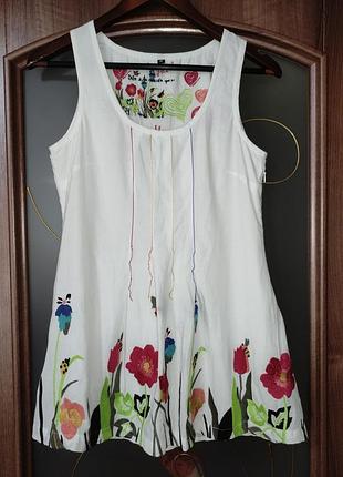 Котонова блуза / майка / топ з вишивкою desigual (100% бавовна)