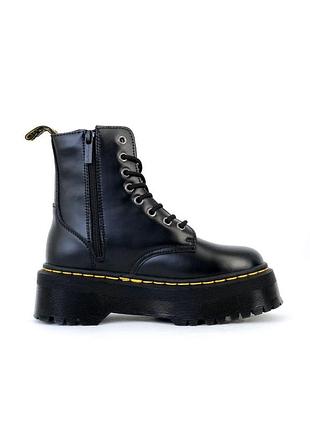 Черные кожаные ботинки унисекс dr. martens 1460 jadon zip black winter fur x мартинс 43
