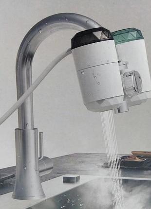 Проточний водонагрівач металевий пластиковий з фільтром до 60°c / електричний кран-нагрівач для кухні та ванної
