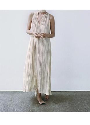 Довга сукня zara, бежевий колір, розмір s, в стилі вирій