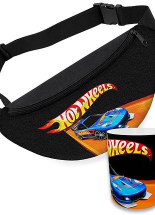 Дитячий набір hot wheels сумка-бананка + керамічна кружка з принтом (5713)