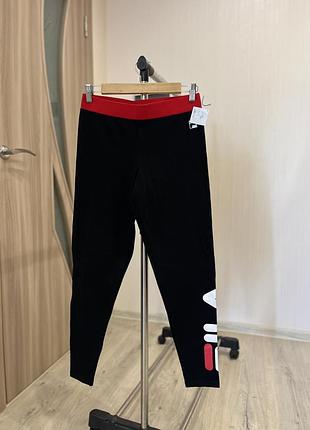 Спортивні лосини fila, розмір m, чорні з червоним поясом