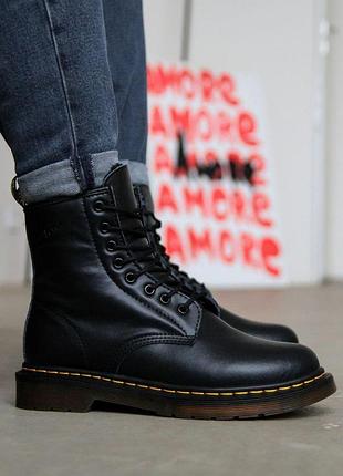 Черные ботинки унисекс dr. martens 1460 black winter fur x мартинс 44